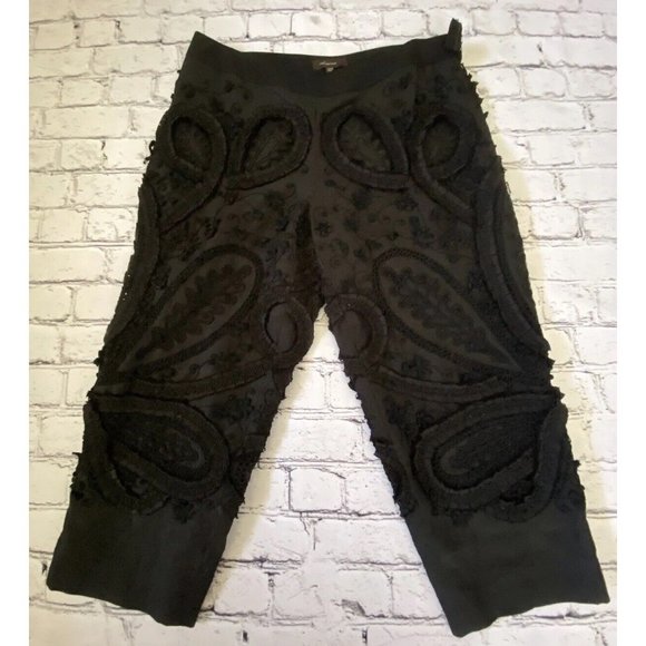 Vintage Vera‎ Wang Silk Blend Size 6 Black Capri Embellished 3 D Cropped Pants - Picture 14 of 16